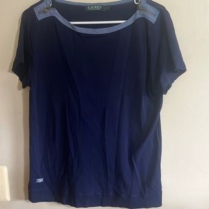 Lauren Ralph Lauren T-shirt XL zippers on shoulders blue blouse